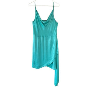 NWT SAYLOR Waterfall Size XL Turquoise Cowl Draped Satin Tulip Hem Sash Dress